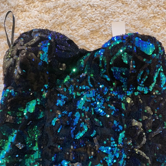 Revamped strapless sequin green/blue dress size L - Picture 3 of 8